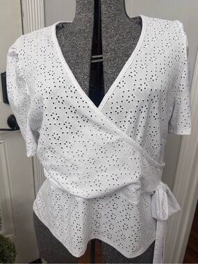 Women’s Janette Plus Knit Surplice Wrap Top Eyelet Detail 1x